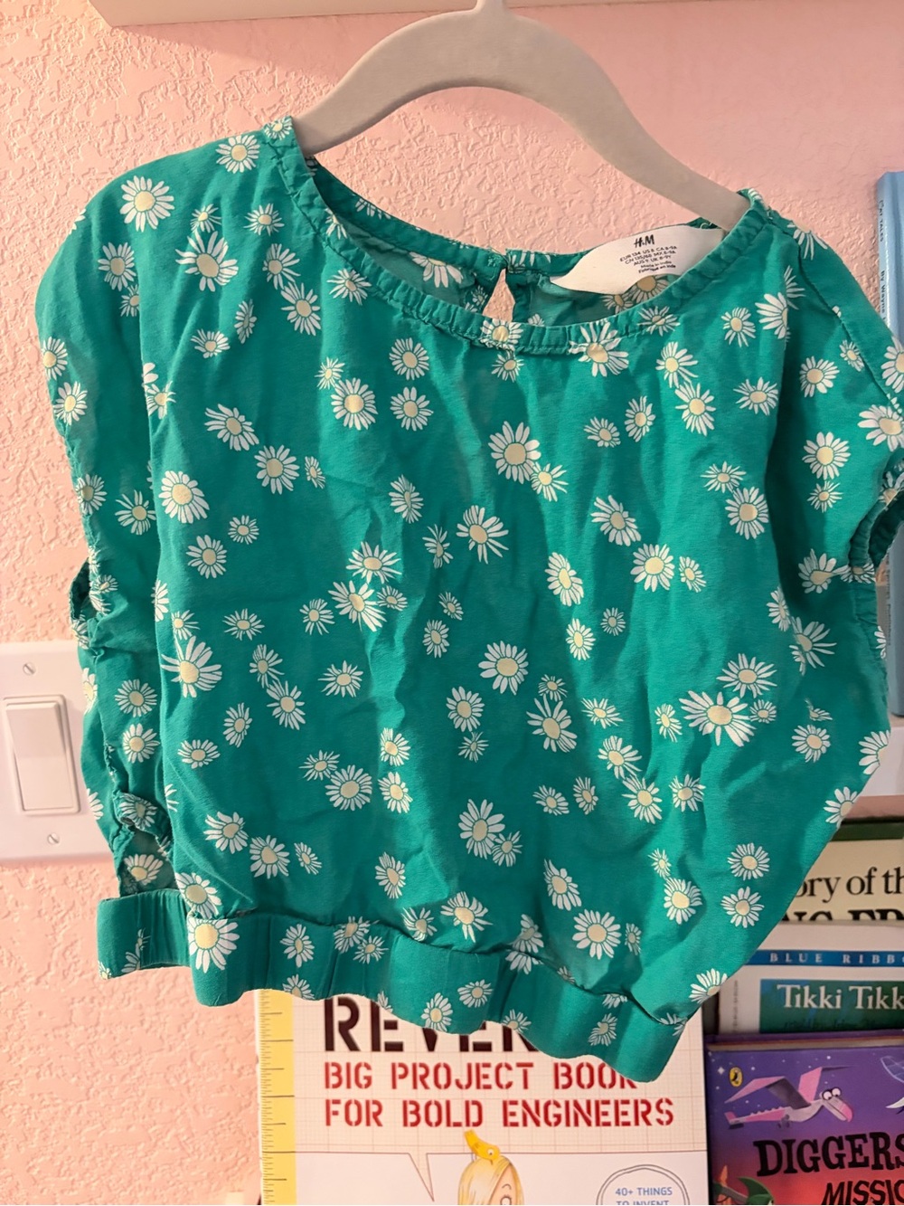 H&M Girls Size 8 Teal Daisy Print Short Sleeve Top